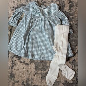 Carter's Green Checkered dress with Floral Detail